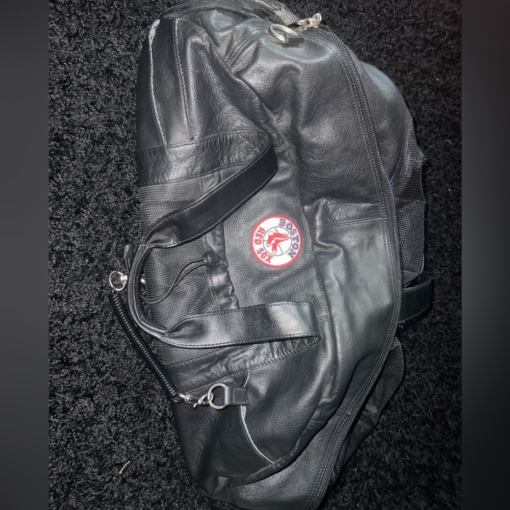 Black leather Red Sox mlb duffle bag